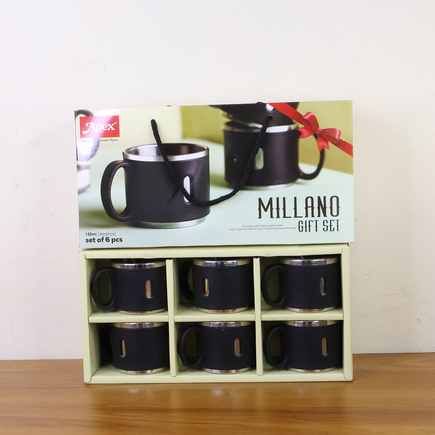 Apex Premium Stainless Steel Double Wall Coffee Mug Gift Set (6 Pc / 150 ML)