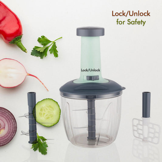5368 1100 Ml 2 In 1 Push Up Chopper With Blender Affixed With 6 Sharp Blade Vegetable And Fruit Cutter With Easy Push And Chop Button