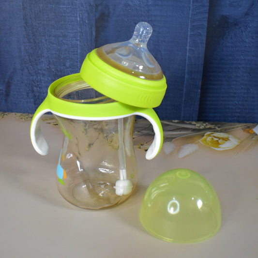 Plastic Baby Feeding Bottle With Handles Straw (300 Ml 1 Pc)