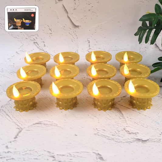 Set Of 12 Water Sensor Led Golden Diyas