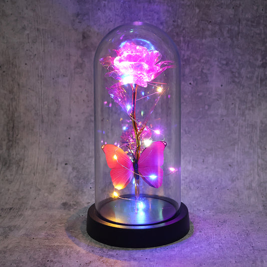 Led Decorative Rose With Butterfly In Transparent Plastic Dome (1 Pc Battery Not Included)