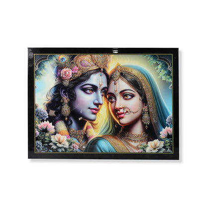 Lord Krishna and Radha Wall Painting with Wooden Frame 60x45 Cm Approx (1 Pc / Mix Design)