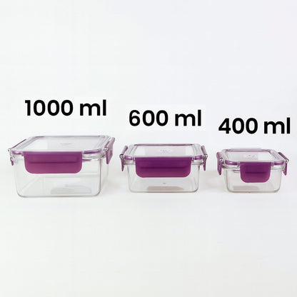 Airtight Square Food Storage Container Set (3 Pc)