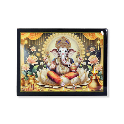 Divine Lord Ganesha Wall Painting with Wooden Frame Mix Design, 60x45 Cm Approx (1 Pc)