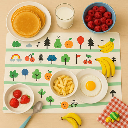 Colorful Cartoon Printed Dining Table Placemats for Kids (4 Pc / 40x30 Cm)