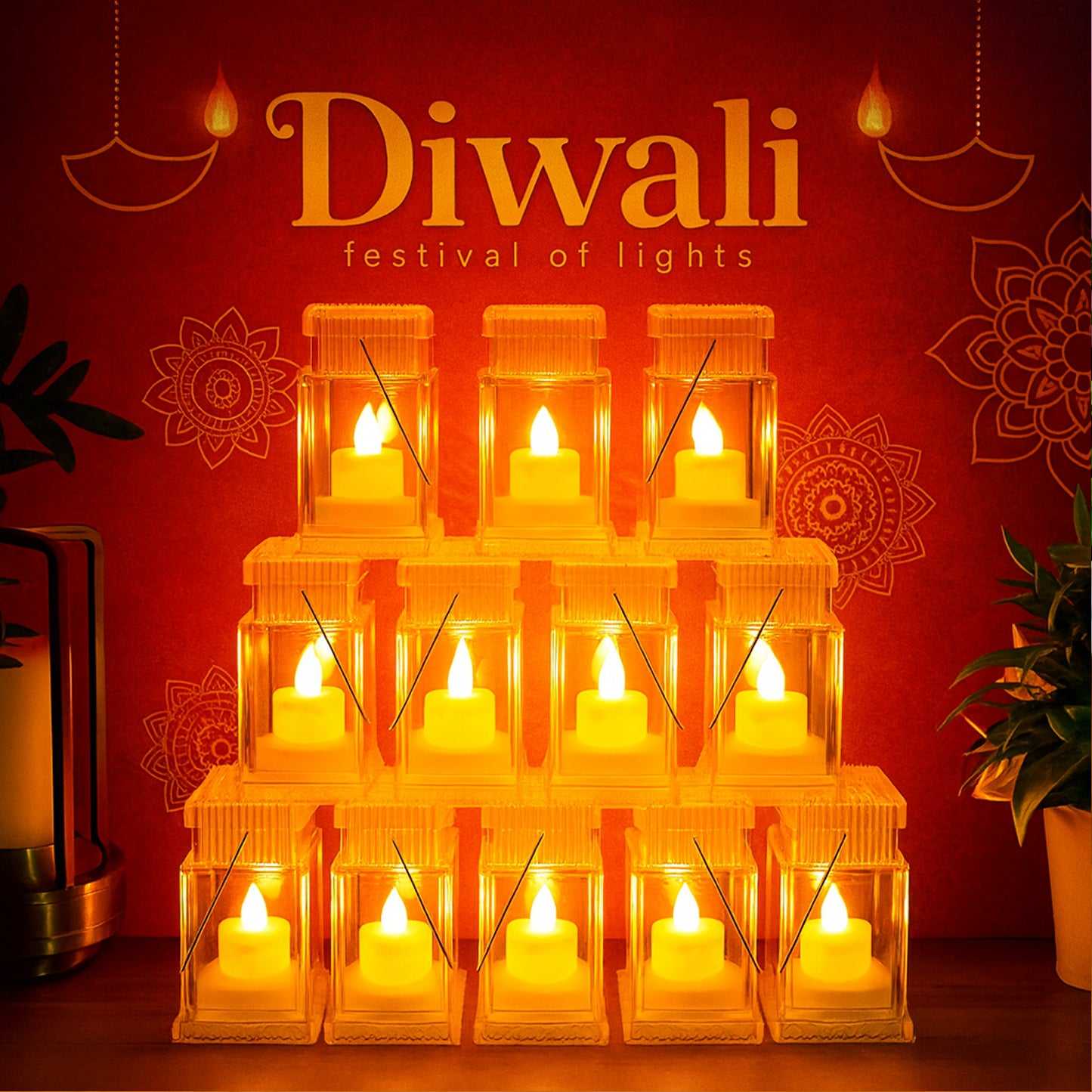 Set Of 12 Led Storm Lantern Decorative Lights