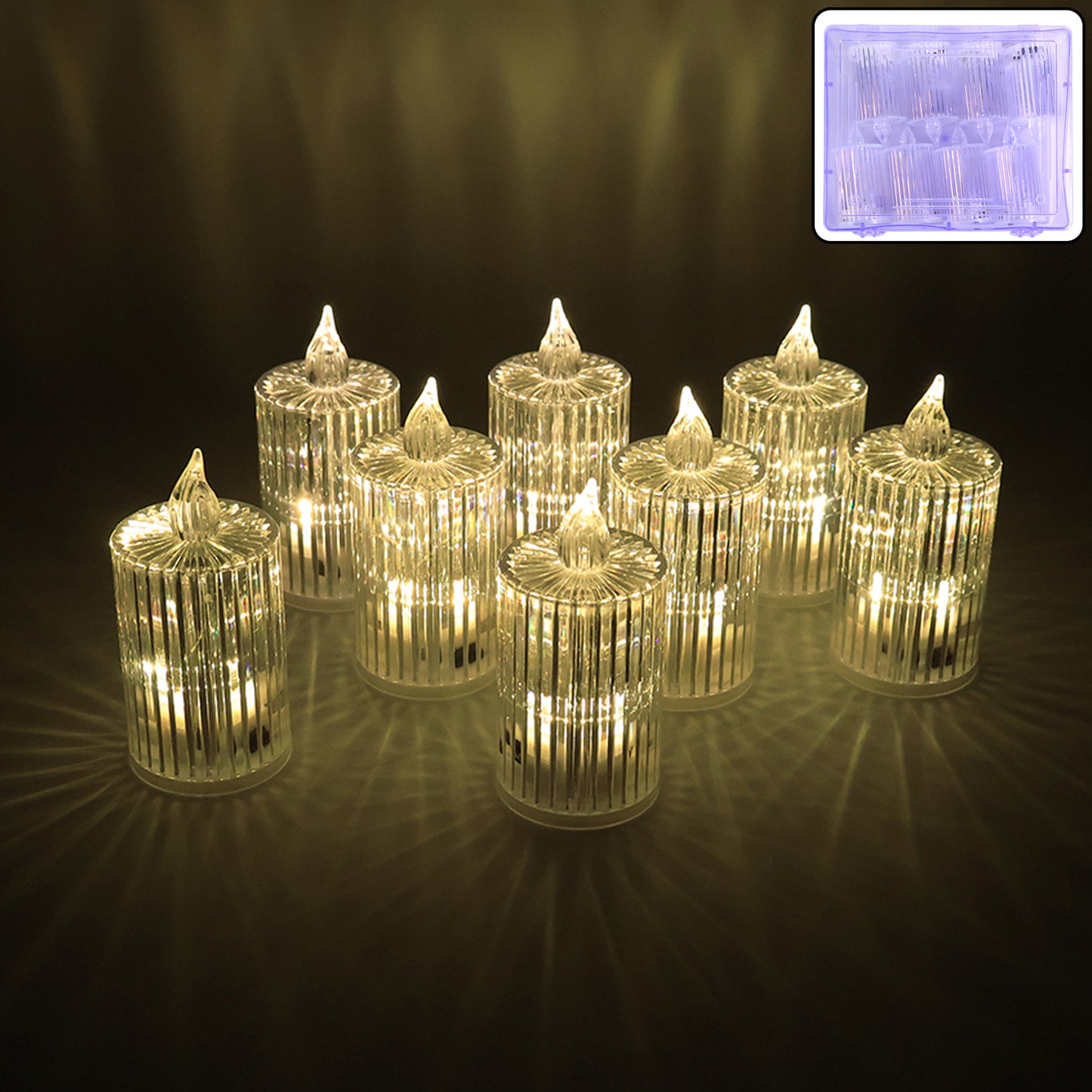 Premium Crystal Effect Led Flameless Candle Lights (8 Pc)