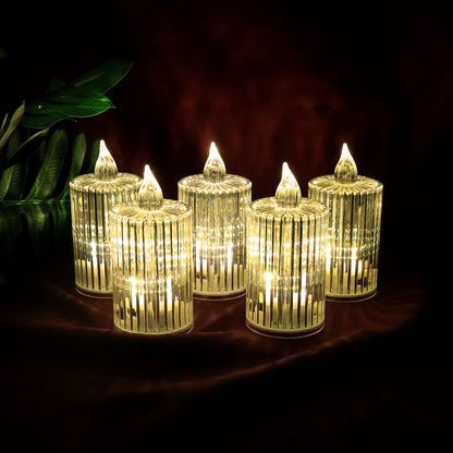 Premium Crystal Effect Led Flameless Candle Lights (5 Pc)