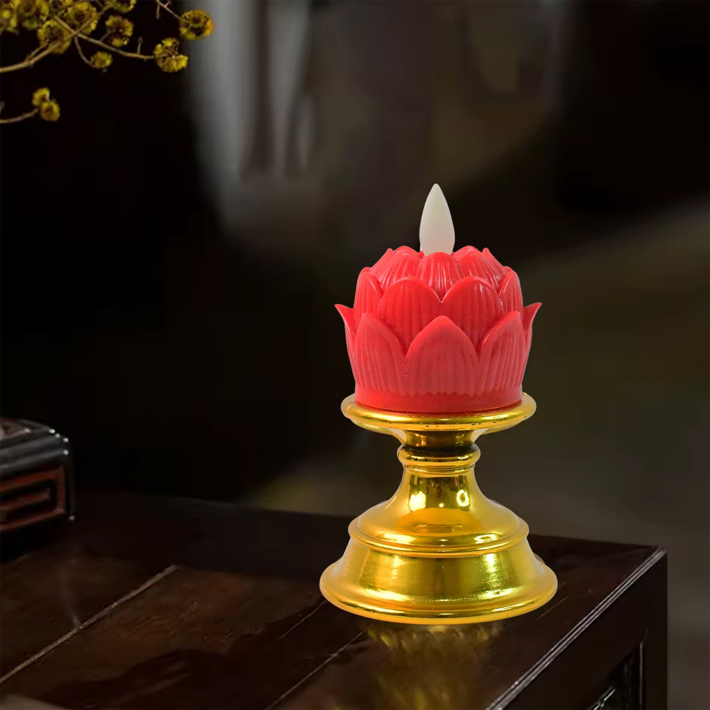 Premium Lotus Shaped Led Flameless Candle With Decorative Holder (1 Pc)