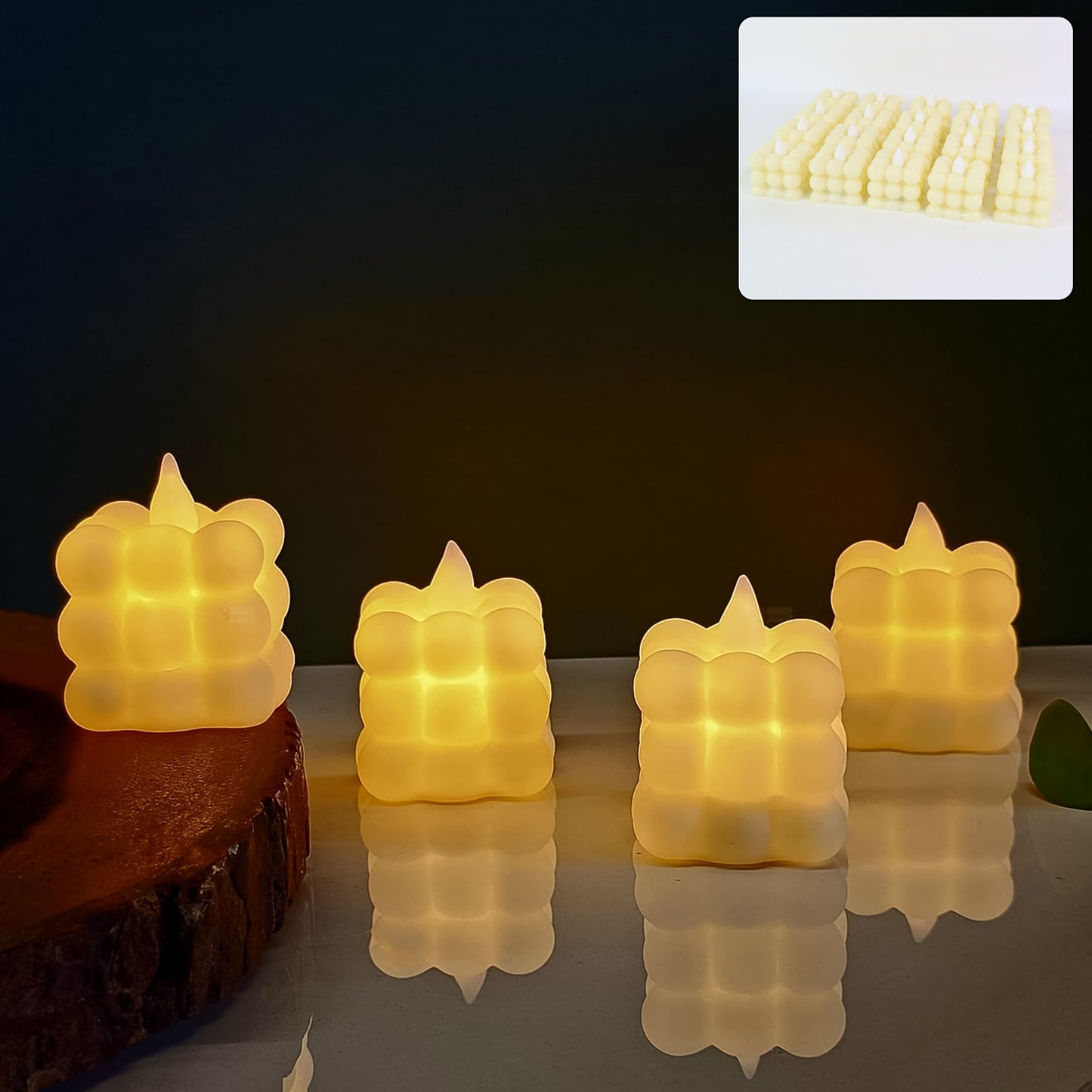 Led Flameless Cube Decorative Candles (24 Pc)