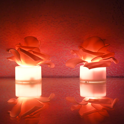 Rose Flower Shaped Led Flickering Tealight Candles (2 Pc)