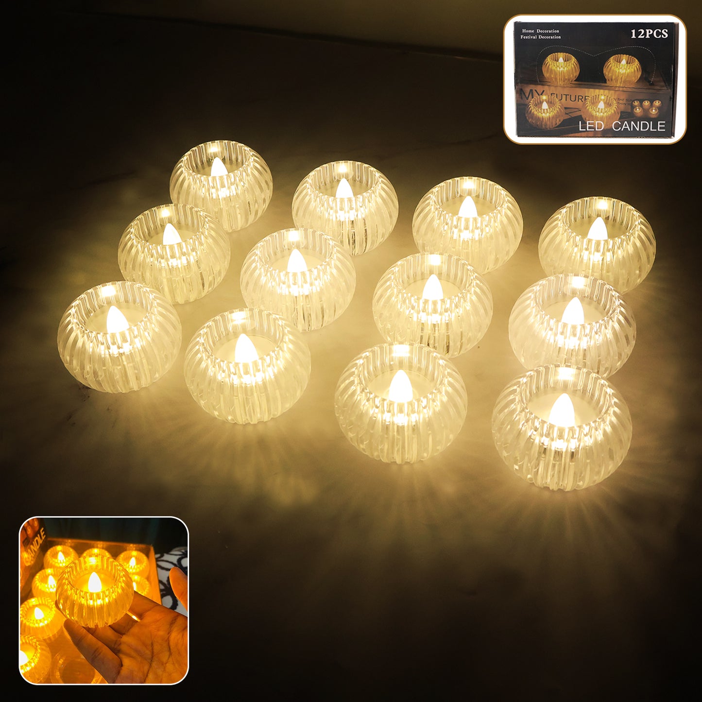 Set Of 12 Led Crystal-effect Flameless Smokeless Decorative Candles
