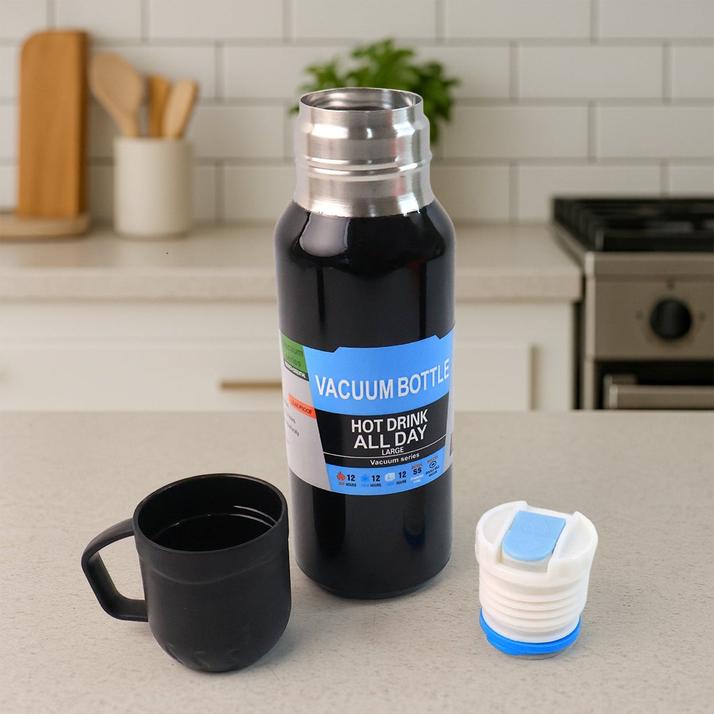 Sleek Black Thermos Flask Set