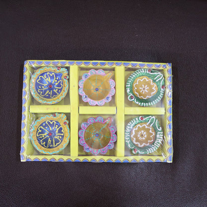 Decorative Hand-Painted Clay Diya Set (6 Pc)