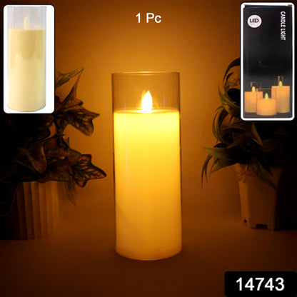 Led Flameless Candle Light With Realistic Flickering Flame Effect In Glass Cover (1 Pc)