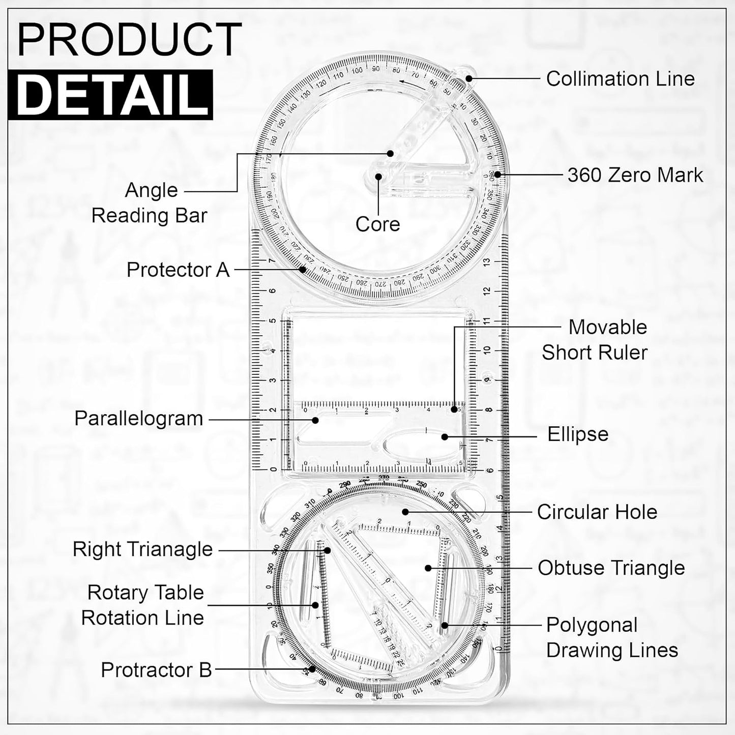Multi-Functional Geometry Drawing Tool (1 Pc)