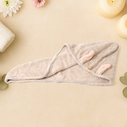 Cute Animal Ear Hooded Hair Drying Towel Wrap (1 Pc)