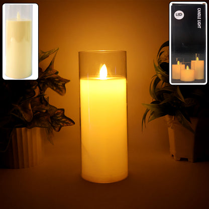 Led Flameless Candle Light With Realistic Flickering Flame Effect In Glass Cover (1 Pc)