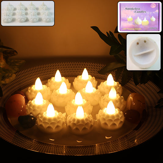 Led Floating Lotus Water Sensor Candles (12 Pc)