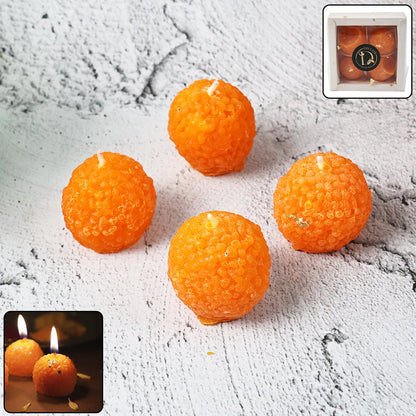 Laddu Shaped Decorative Wax Candles (4 Pc / Set)