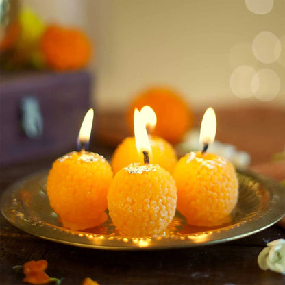 Laddu Shaped Decorative Wax Candles (4 Pc / Set)