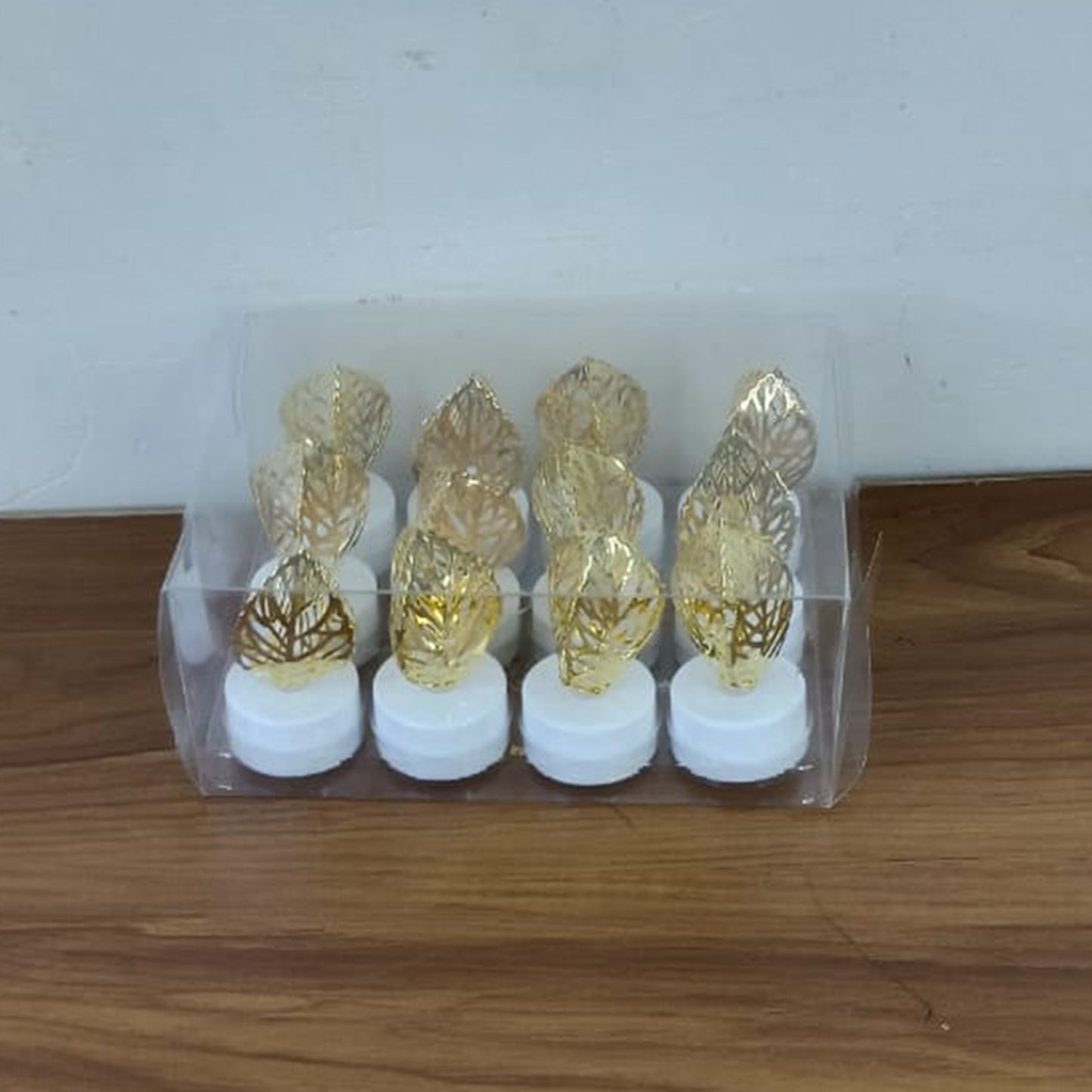 Decorative Golden Leaf Shaped Flameless Led Candles (12 Pc)