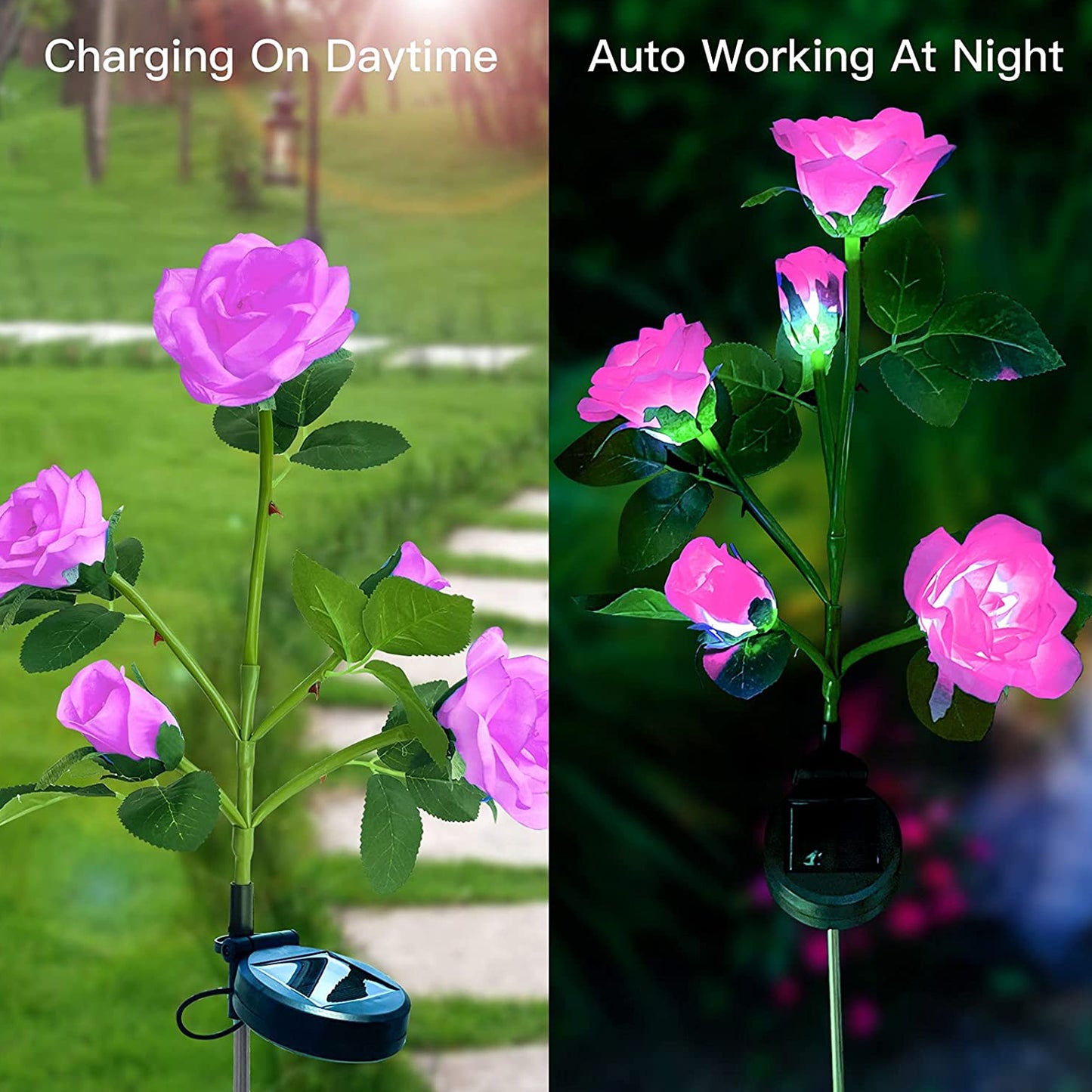 6616a Garden Solar Outdoor Rose Lights Decorative  Waterproof Flower Light For Garden Patio Landscape Pathway Yard Holiday Decoration