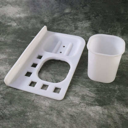 3in1 Wall Mounted Multi-Compartment Toothbrush & Soap Holder with Cup (1 Pc)