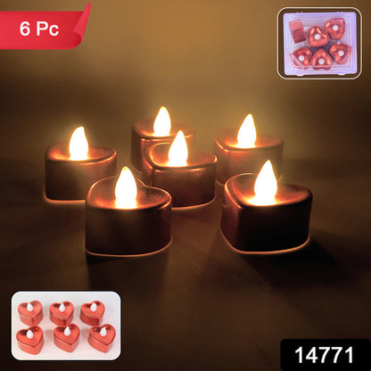 Heart Shape Led Flameless Decorative Candles (6 Pc  Set)