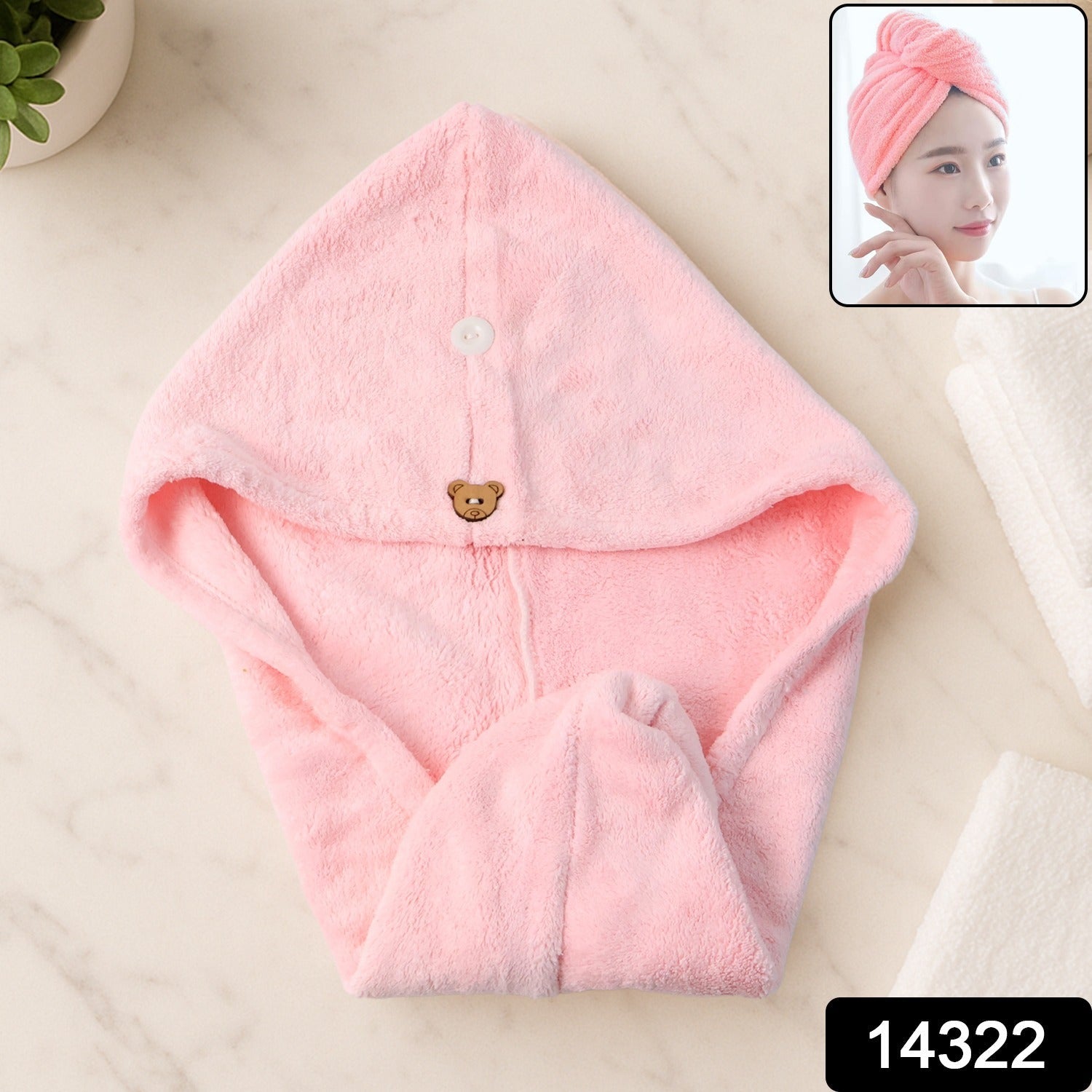 Cute Teddy Bear Button Microfiber Hair Wrap Towel