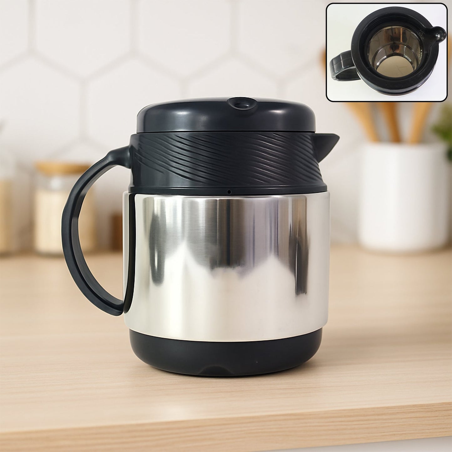 Tea and Coffee Thermos Flask and 6 Ceramic Cups (1 Set)