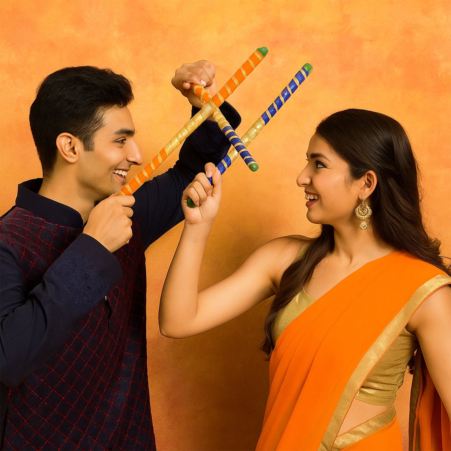 Traditional Decorative Dandiya Sticks Pair for Navratri, Garba (2 Pc)