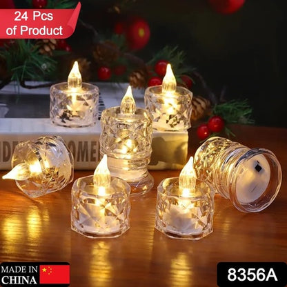 24 Pcs Flameless And Smokeless Decorative Acrylic Candles Transparent Led Tea Light Candle For Gifting House Diwali Christmas Festival Events Decor Candles