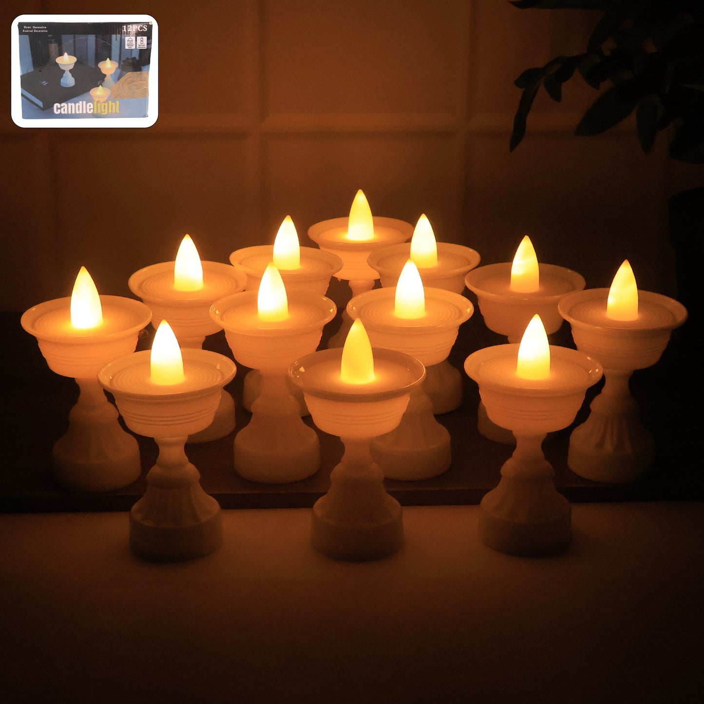 Set Of 12 White Water Sensor Led Diyas