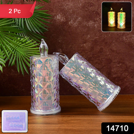 Decorative Led Candle Lights With Holographic Finish (2 Pc  Set)