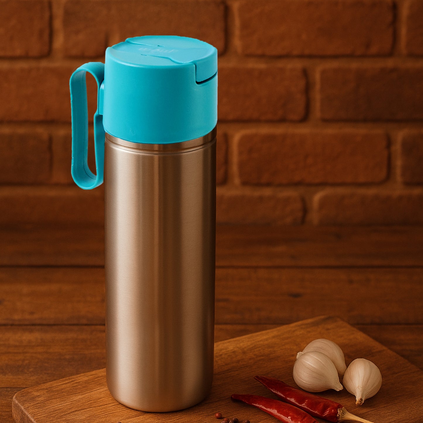 Stainless Steel Fresh Oil Pourer Bottle With Flip Lid And Handle Approx 1000ml (1 Pc)