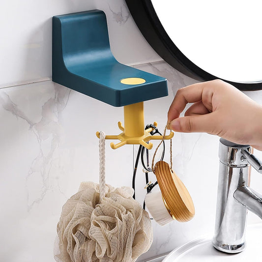 4605 360 Degree Rotating Self Adhesive Plastic Wall Hook Hanger Multifunctional Hanger With 6 Heavy Duty Claw Hooks